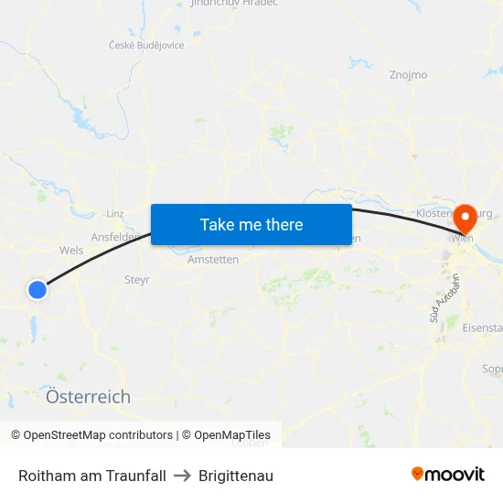 Roitham am Traunfall to Brigittenau map