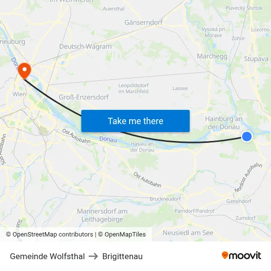Gemeinde Wolfsthal to Brigittenau map