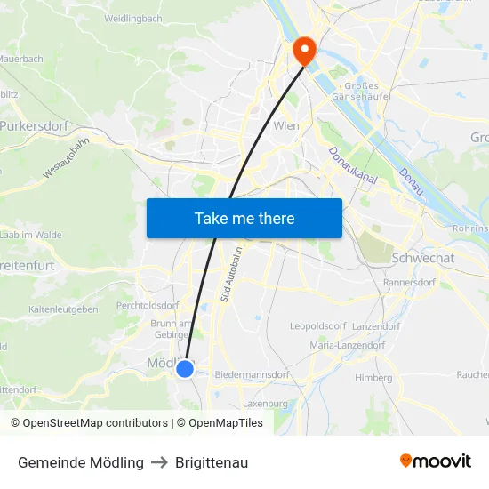 Gemeinde Mödling to Brigittenau map