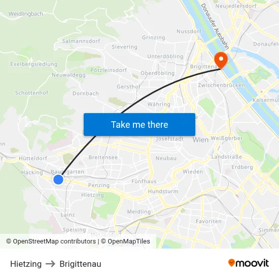 Hietzing to Brigittenau map