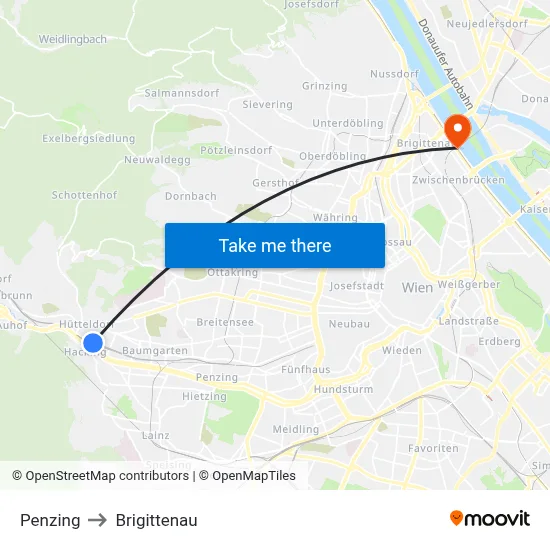 Penzing to Brigittenau map