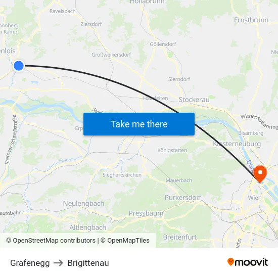 Grafenegg to Brigittenau map