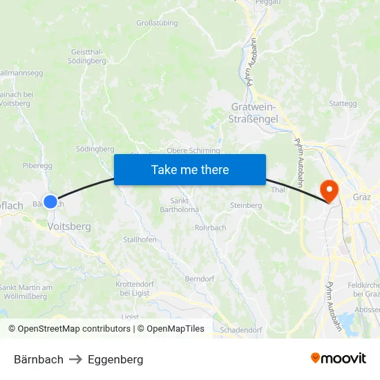 Bärnbach to Eggenberg map
