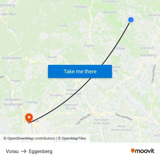 Vorau to Eggenberg map