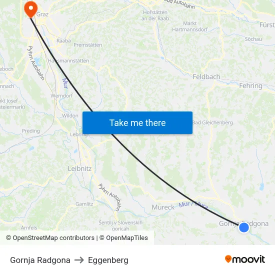 Gornja Radgona to Eggenberg map