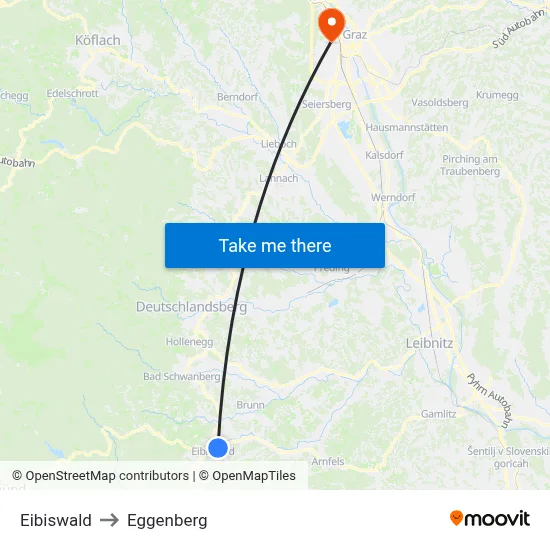 Eibiswald to Eggenberg map