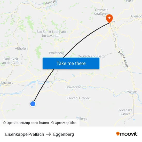 Eisenkappel-Vellach to Eggenberg map