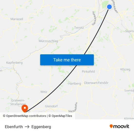 Ebenfurth to Eggenberg map