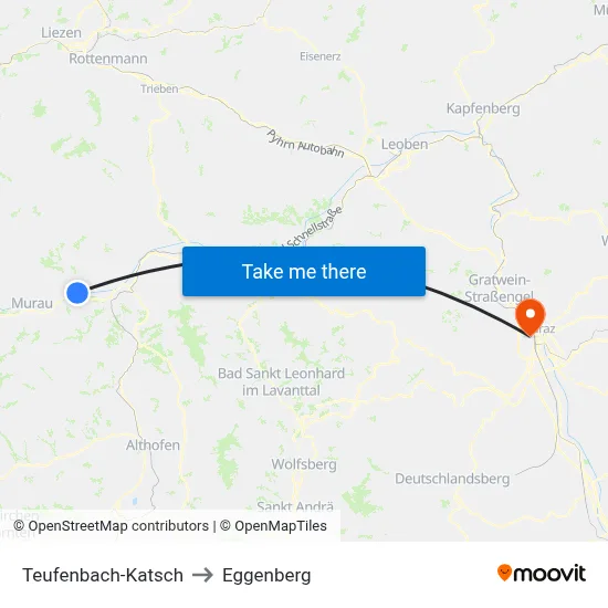 Teufenbach-Katsch to Eggenberg map