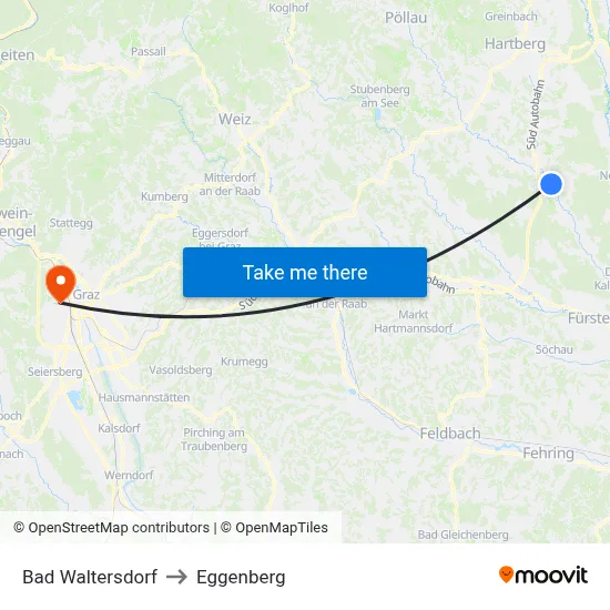Bad Waltersdorf to Eggenberg map