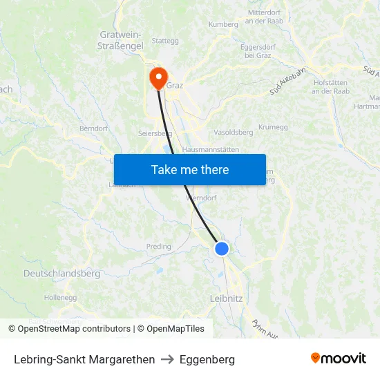 Lebring-Sankt Margarethen to Eggenberg map