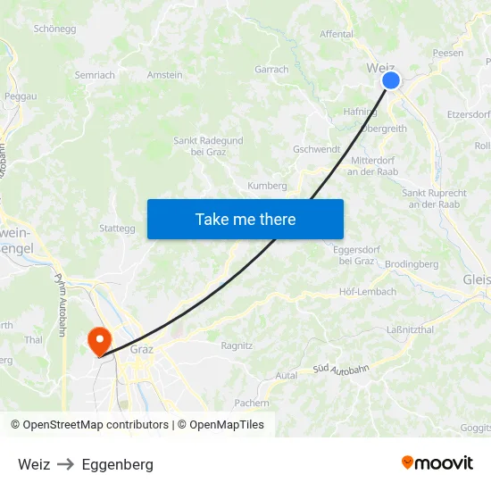 Weiz to Eggenberg map