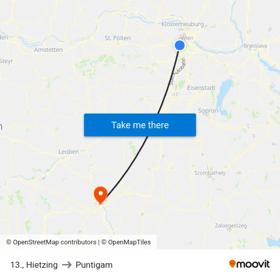 13., Hietzing to Puntigam map