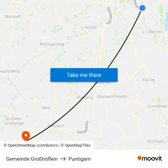 Gemeinde Großhöflein to Puntigam map