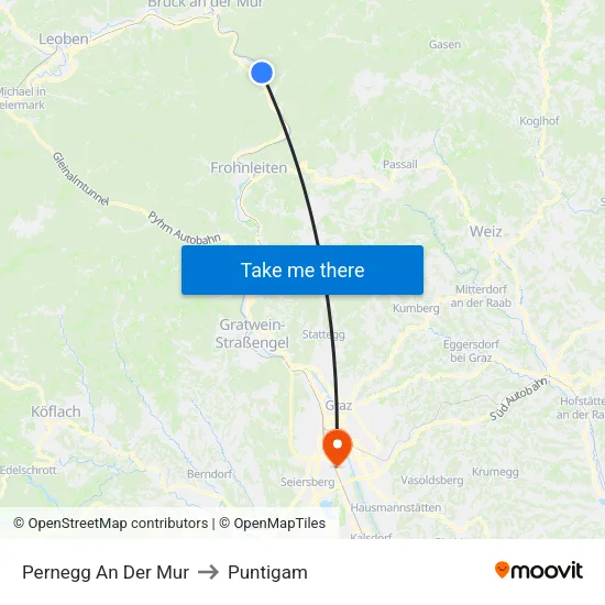 Pernegg An Der Mur to Puntigam map