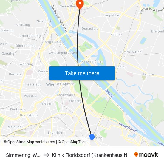 Simmering, Wien to Klinik Floridsdorf (Krankenhaus Nord) map