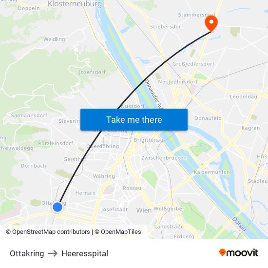 Ottakring to Heeresspital map