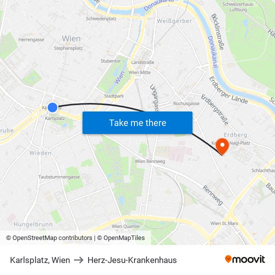 Karlsplatz, Wien to Herz-Jesu-Krankenhaus map