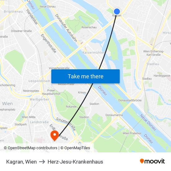 Kagran, Wien to Herz-Jesu-Krankenhaus map