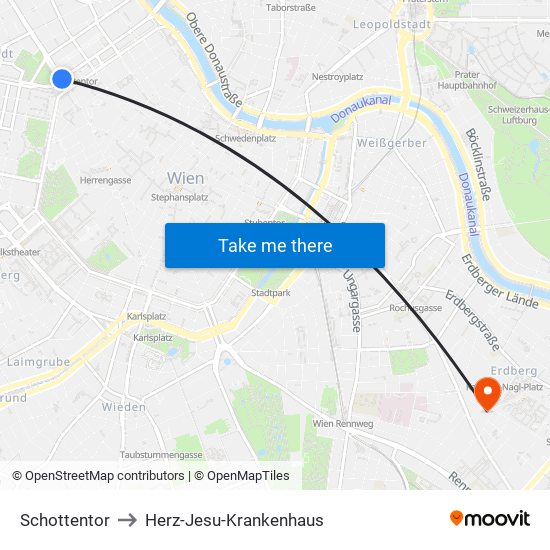 Schottentor to Herz-Jesu-Krankenhaus map