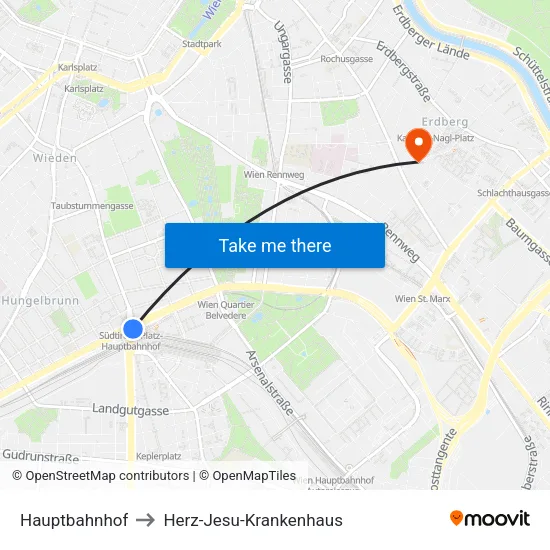 Hauptbahnhof to Herz-Jesu-Krankenhaus map