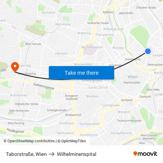 Taborstraße, Wien to Wilhelminenspital map