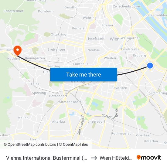 Vienna International Busterminal (Vib) to Wien Hütteldorf map