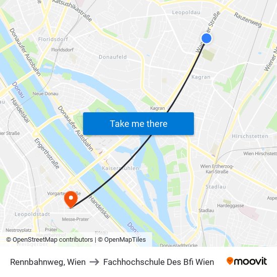 Rennbahnweg, Wien to Fachhochschule Des Bfi Wien map