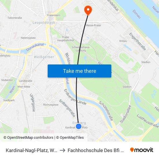 Kardinal-Nagl-Platz, Wien to Fachhochschule Des Bfi Wien map