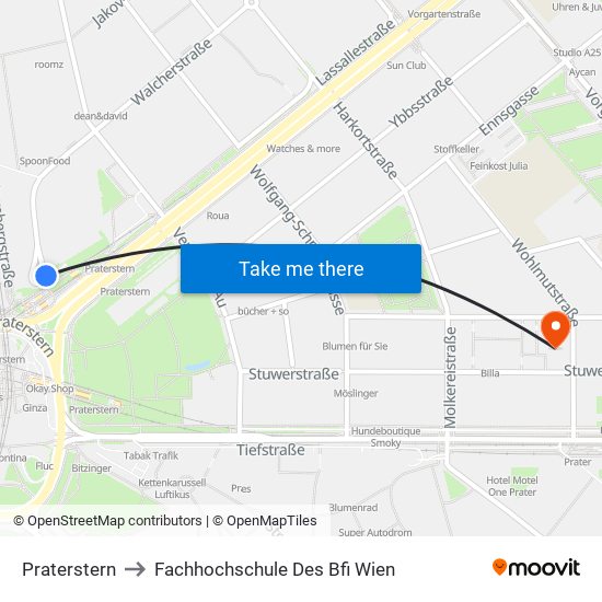 Praterstern to Fachhochschule Des Bfi Wien map