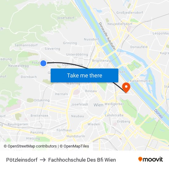 Pötzleinsdorf to Fachhochschule Des Bfi Wien map