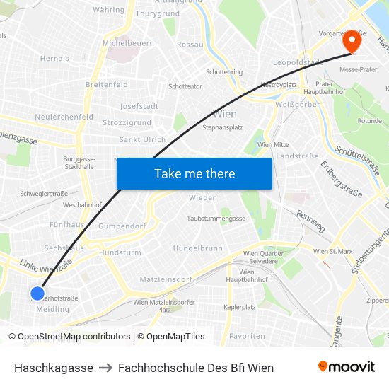 Haschkagasse to Fachhochschule Des Bfi Wien map