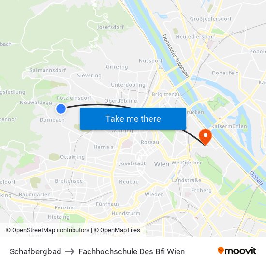 Schafbergbad to Fachhochschule Des Bfi Wien map