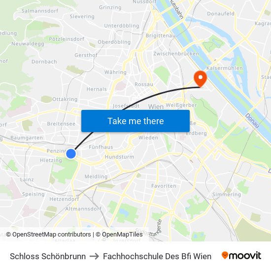 Schloss Schönbrunn to Fachhochschule Des Bfi Wien map