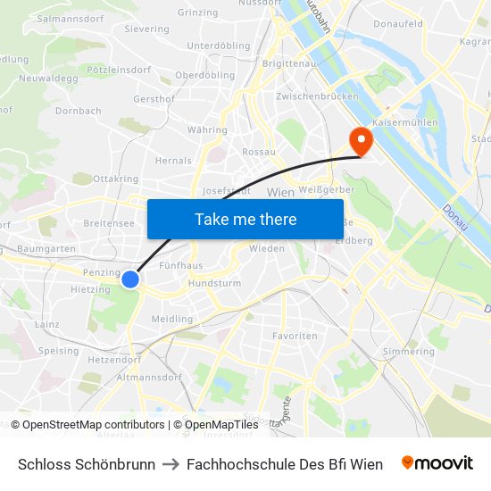 Schloss Schönbrunn to Fachhochschule Des Bfi Wien map