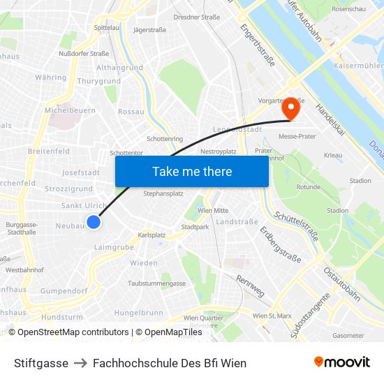 Stiftgasse to Fachhochschule Des Bfi Wien map