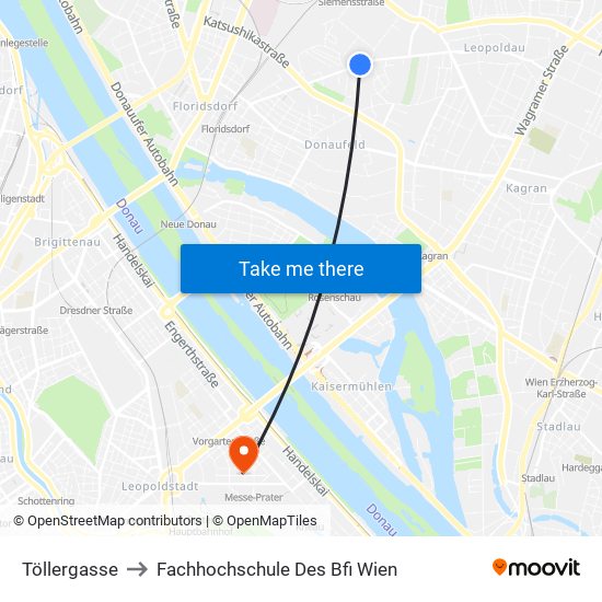 Töllergasse to Fachhochschule Des Bfi Wien map