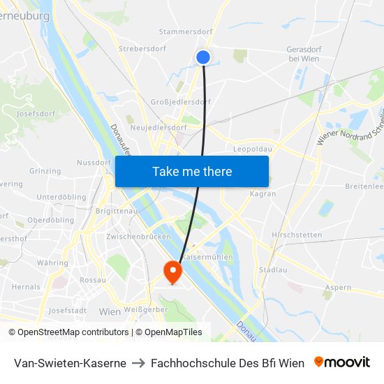 Van-Swieten-Kaserne to Fachhochschule Des Bfi Wien map