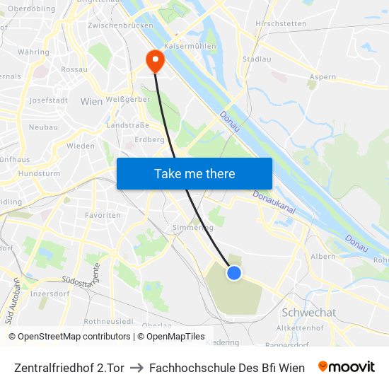 Zentralfriedhof 2.Tor to Fachhochschule Des Bfi Wien map