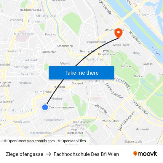 Ziegelofengasse to Fachhochschule Des Bfi Wien map