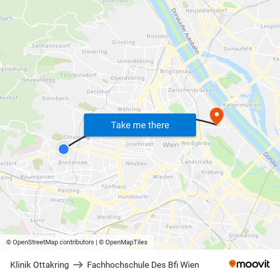 Klinik Ottakring to Fachhochschule Des Bfi Wien map