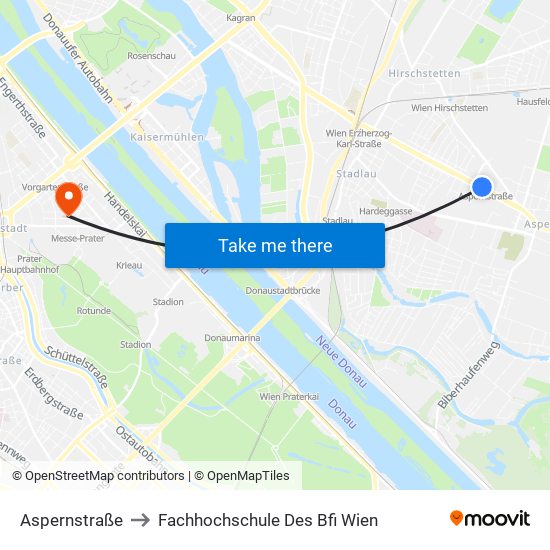 Aspernstraße to Fachhochschule Des Bfi Wien map