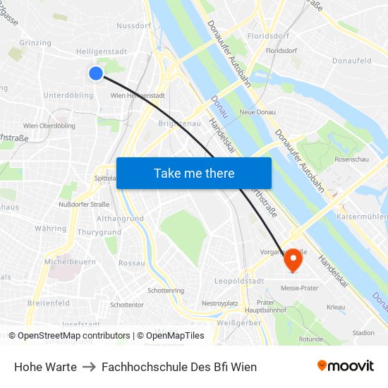 Hohe Warte to Fachhochschule Des Bfi Wien map