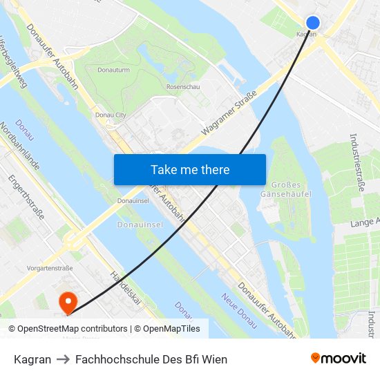 Kagran to Fachhochschule Des Bfi Wien map