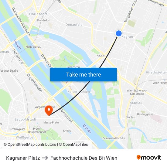 Kagraner Platz to Fachhochschule Des Bfi Wien map