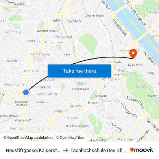 Neustiftgasse/Kaiserstraße to Fachhochschule Des Bfi Wien map
