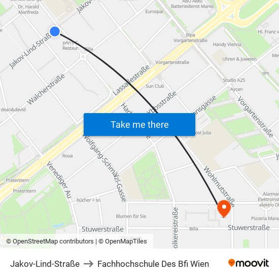 Jakov-Lind-Straße to Fachhochschule Des Bfi Wien map