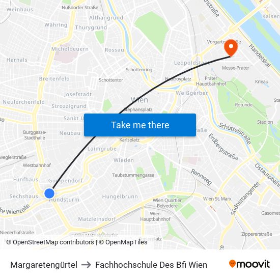 Margaretengürtel to Fachhochschule Des Bfi Wien map