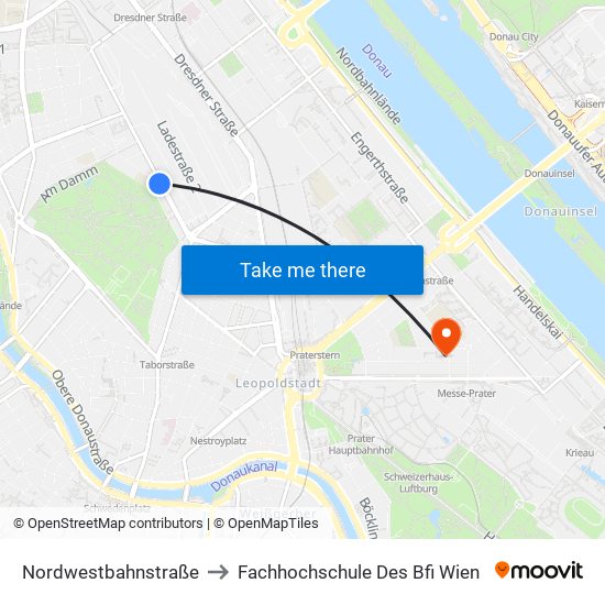 Nordwestbahnstraße to Fachhochschule Des Bfi Wien map