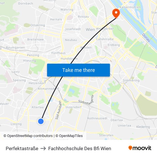 Perfektastraße to Fachhochschule Des Bfi Wien map